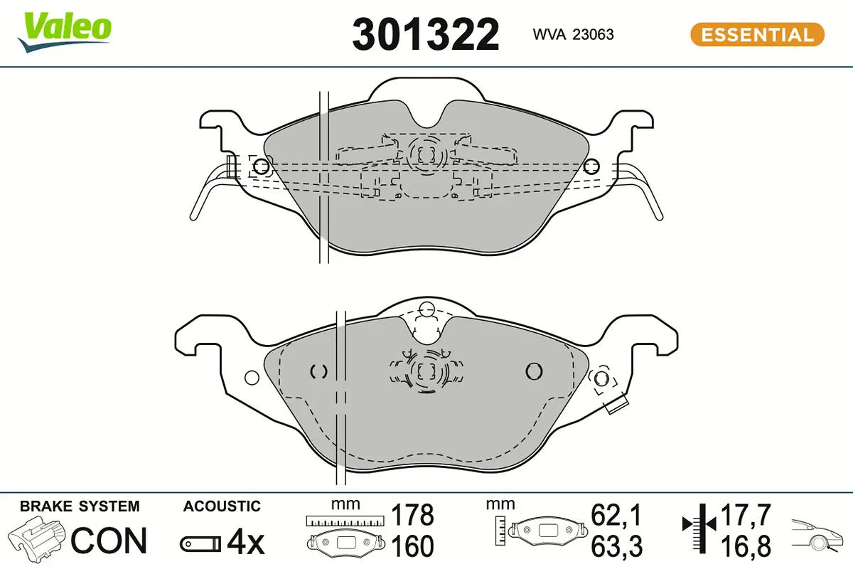 Bremsbelagsatz, Scheibenbremse Vorderachse VALEO 301322