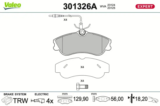 Bremsbelagsatz, Scheibenbremse Vorderachse VALEO 301326A Bild Bremsbelagsatz, Scheibenbremse Vorderachse VALEO 301326A
