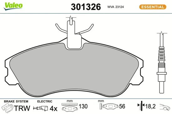 Bremsbelagsatz, Scheibenbremse Vorderachse VALEO 301326 Bild Bremsbelagsatz, Scheibenbremse Vorderachse VALEO 301326