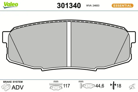 Bremsbelagsatz, Scheibenbremse Hinterachse VALEO 301340 Bild Bremsbelagsatz, Scheibenbremse Hinterachse VALEO 301340
