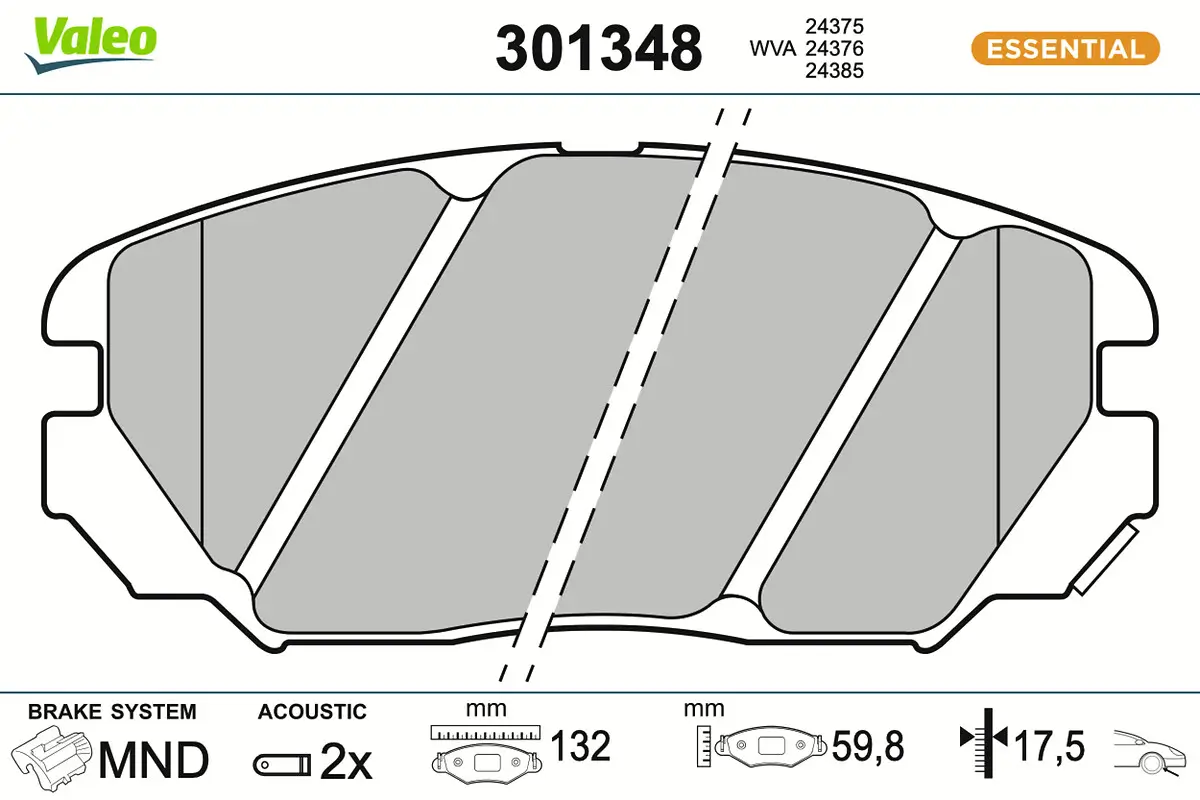 Bremsbelagsatz, Scheibenbremse Vorderachse VALEO 301348