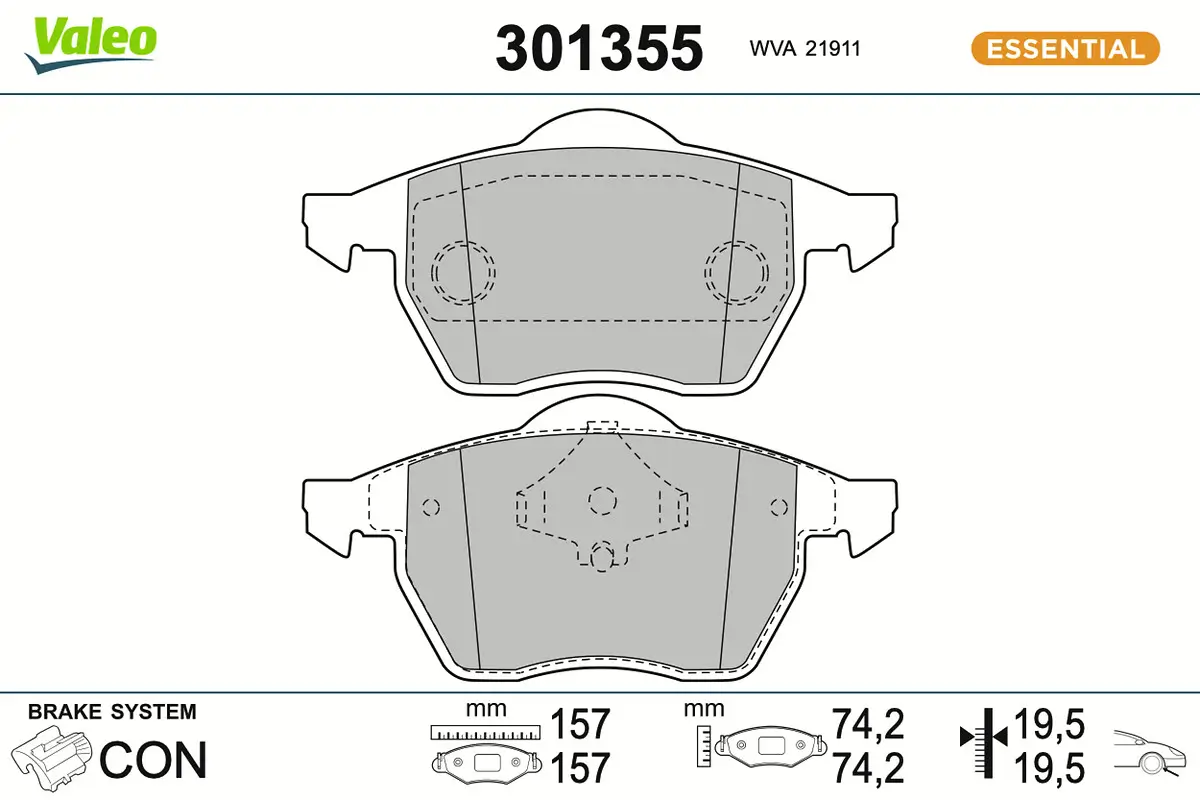 Bremsbelagsatz, Scheibenbremse Vorderachse VALEO 301355