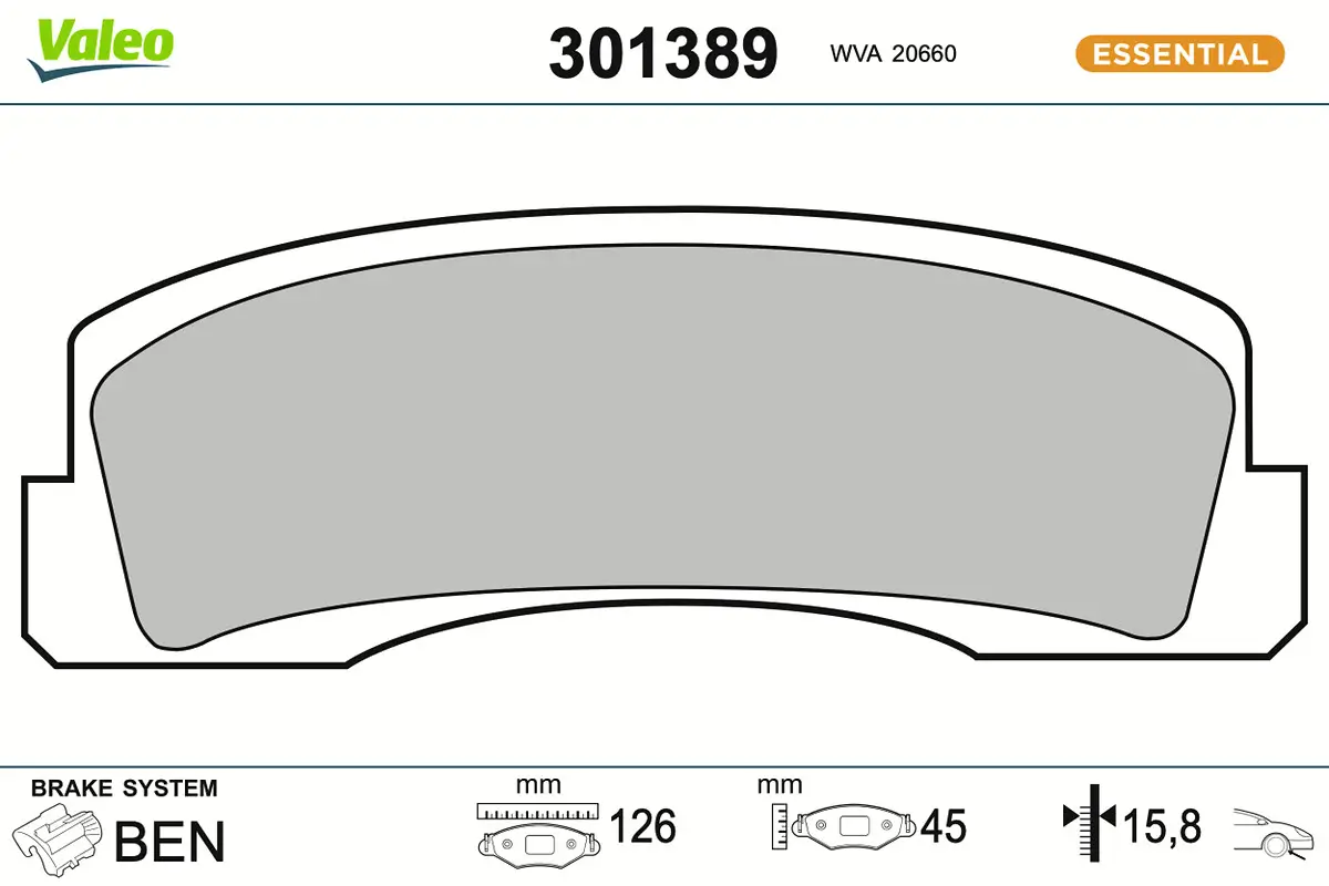 Bremsbelagsatz, Scheibenbremse Vorderachse VALEO 301389