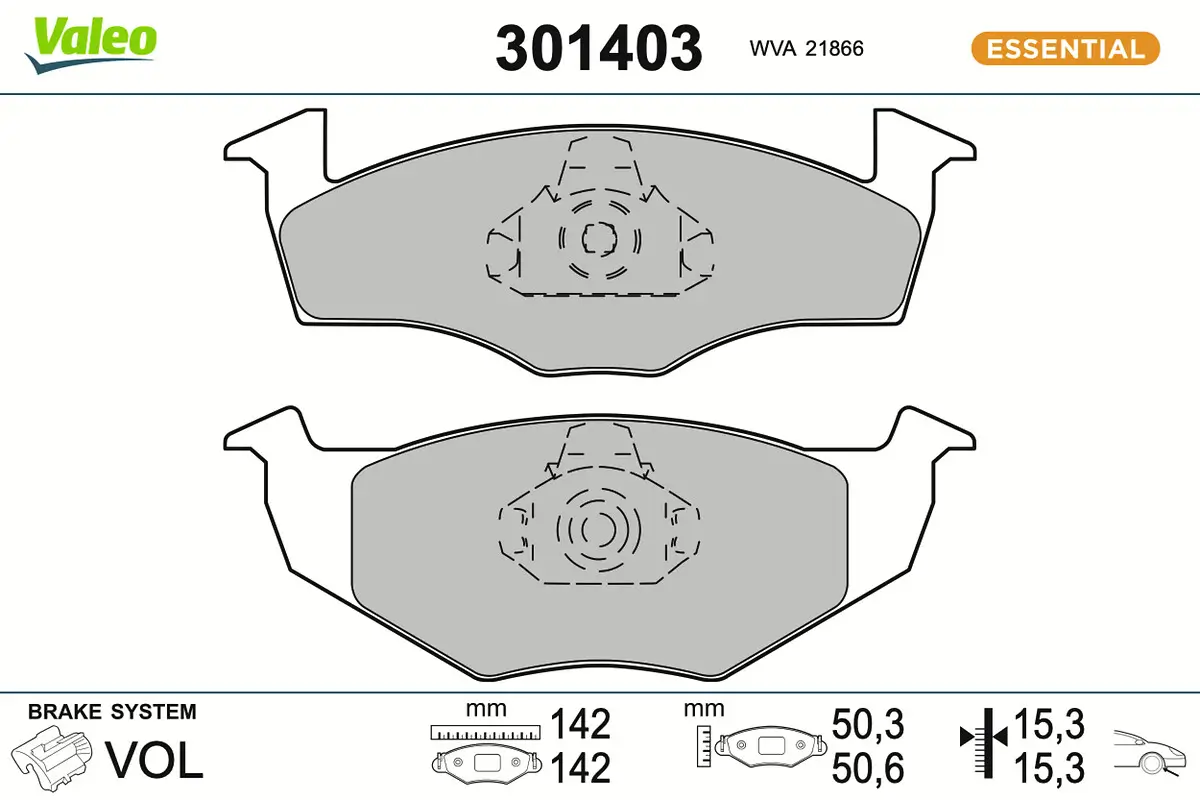 Bremsbelagsatz, Scheibenbremse Vorderachse VALEO 301403