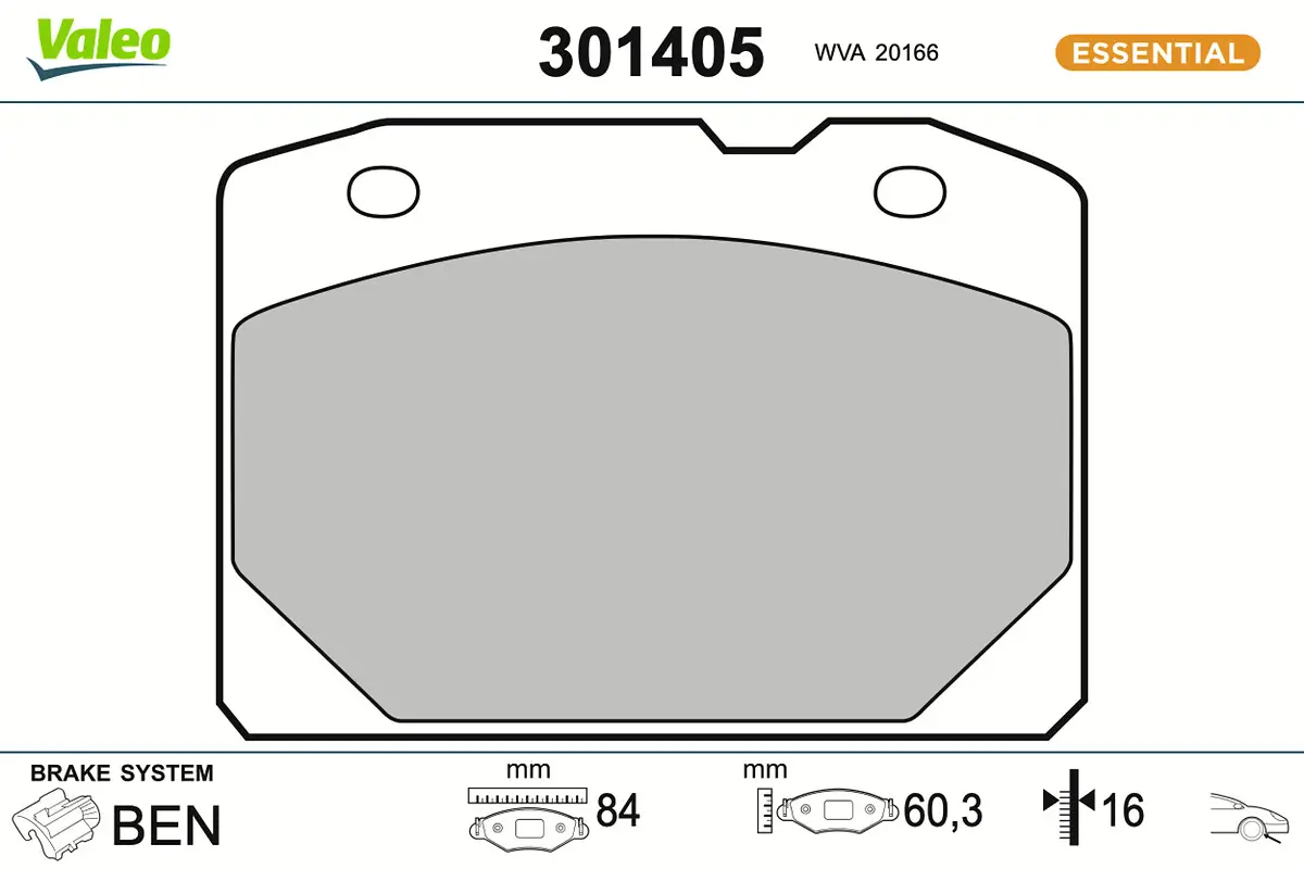 Bremsbelagsatz, Scheibenbremse Vorderachse VALEO 301405
