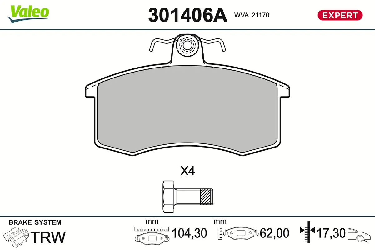 Bremsbelagsatz, Scheibenbremse Vorderachse VALEO 301406A