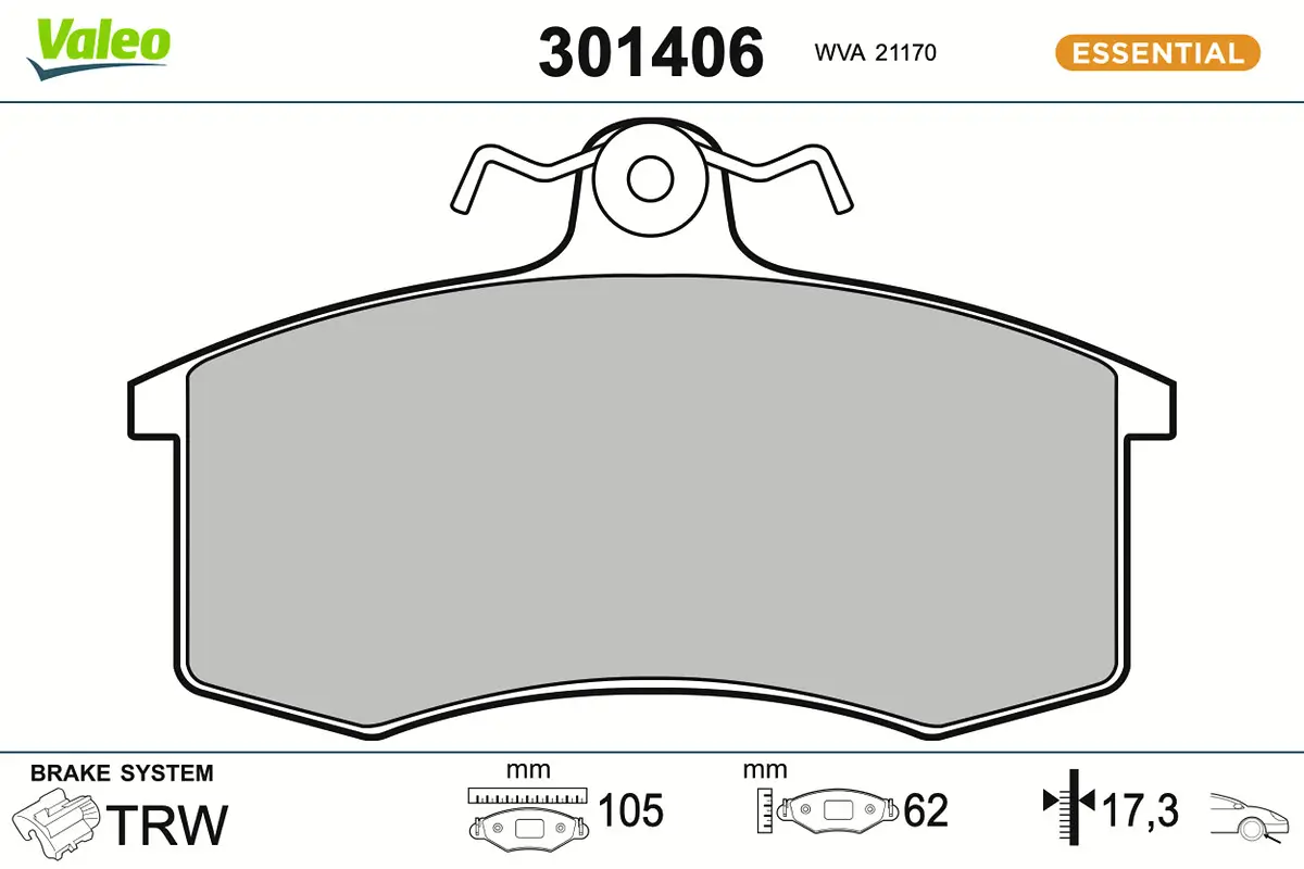 Bremsbelagsatz, Scheibenbremse Vorderachse VALEO 301406