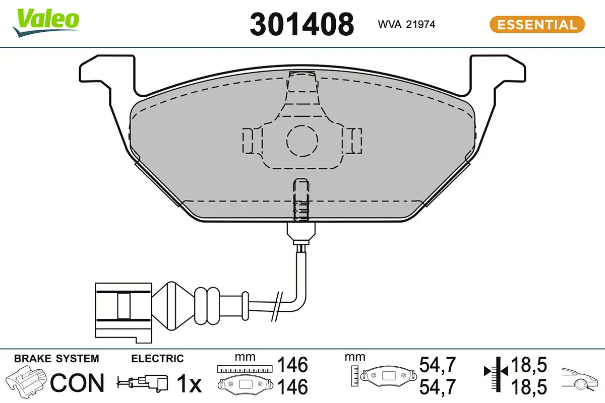 Bremsbelagsatz, Scheibenbremse Vorderachse VALEO 301408