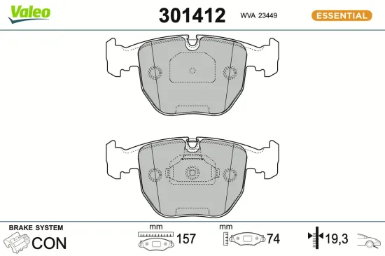 Bremsbelagsatz, Scheibenbremse Vorderachse VALEO 301412 Bild Bremsbelagsatz, Scheibenbremse Vorderachse VALEO 301412