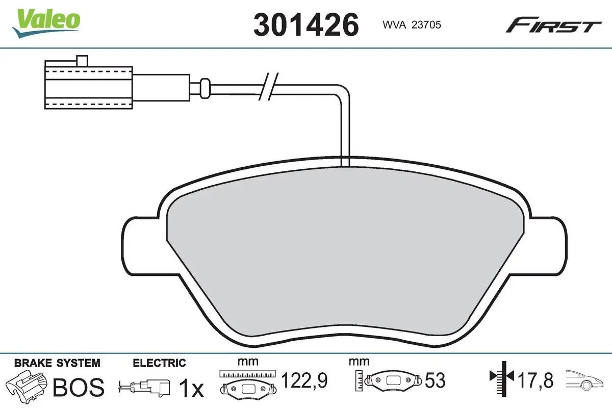 Bremsbelagsatz, Scheibenbremse Vorderachse VALEO 301426