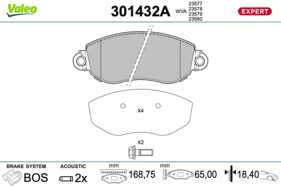 Bremsbelagsatz, Scheibenbremse Vorderachse VALEO 301432A Bild Bremsbelagsatz, Scheibenbremse Vorderachse VALEO 301432A