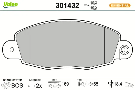 Bremsbelagsatz, Scheibenbremse Vorderachse VALEO 301432 Bild Bremsbelagsatz, Scheibenbremse Vorderachse VALEO 301432