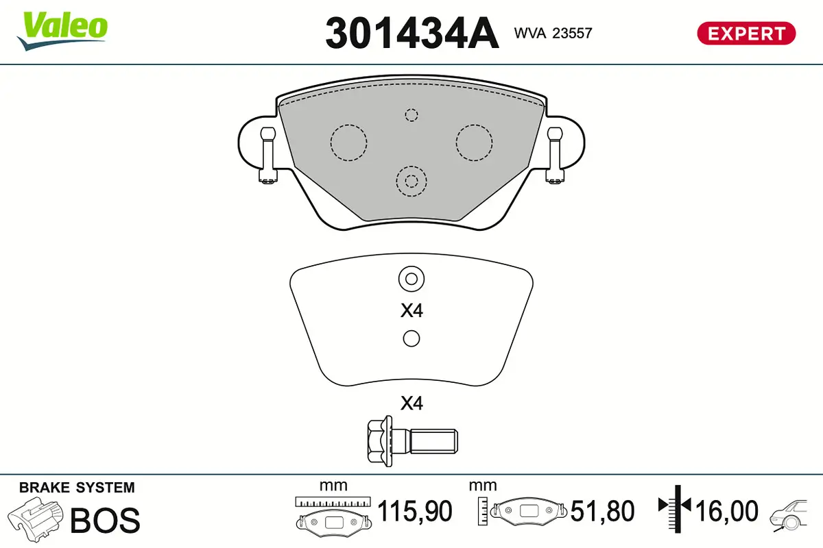 Bremsbelagsatz, Scheibenbremse Hinterachse VALEO 301434A