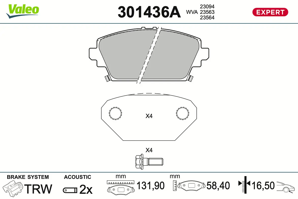 Bremsbelagsatz, Scheibenbremse Vorderachse VALEO 301436A