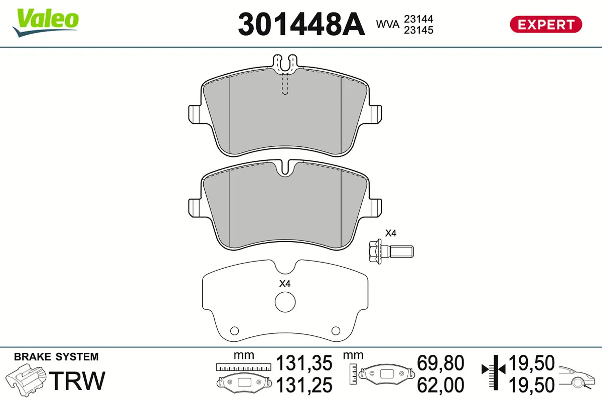 Bremsbelagsatz, Scheibenbremse Vorderachse VALEO 301448A