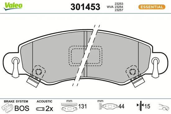 Bremsbelagsatz, Scheibenbremse Vorderachse VALEO 301453 Bild Bremsbelagsatz, Scheibenbremse Vorderachse VALEO 301453