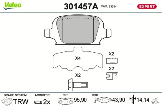 Bremsbelagsatz, Scheibenbremse Hinterachse VALEO 301457A Bild Bremsbelagsatz, Scheibenbremse Hinterachse VALEO 301457A