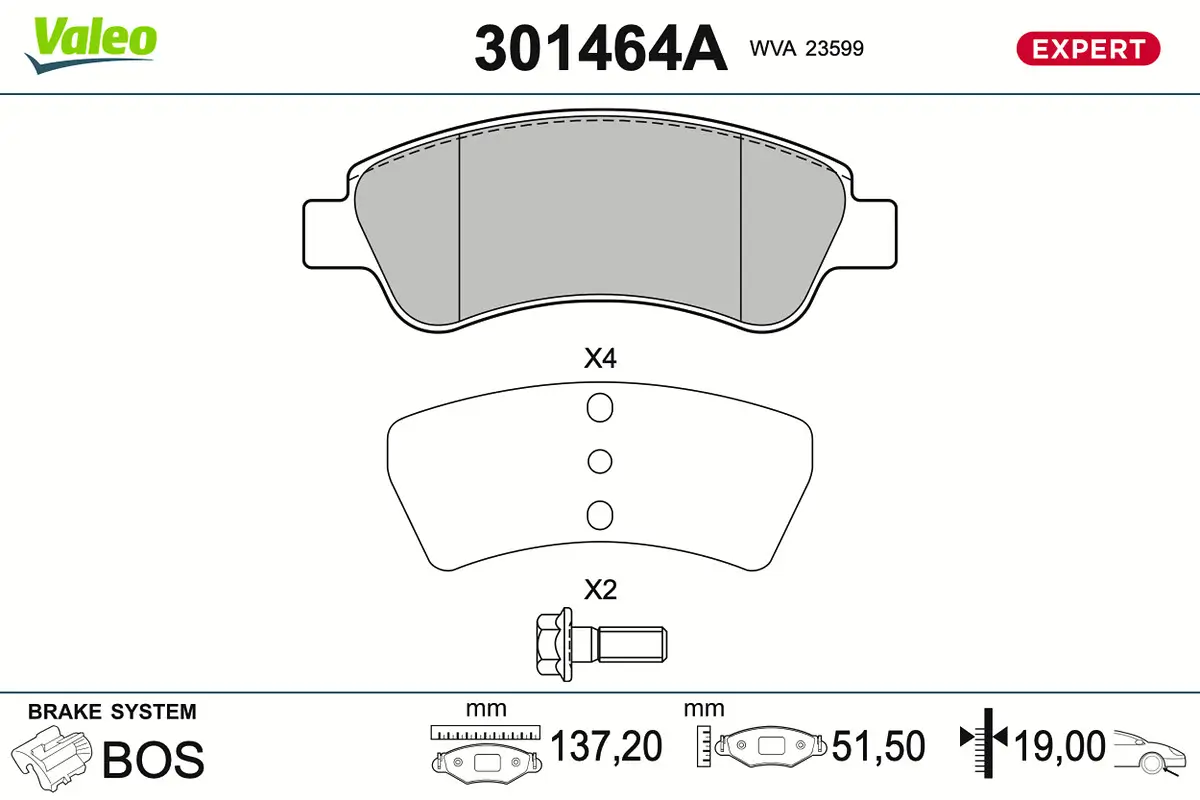 Bremsbelagsatz, Scheibenbremse Vorderachse VALEO 301464A