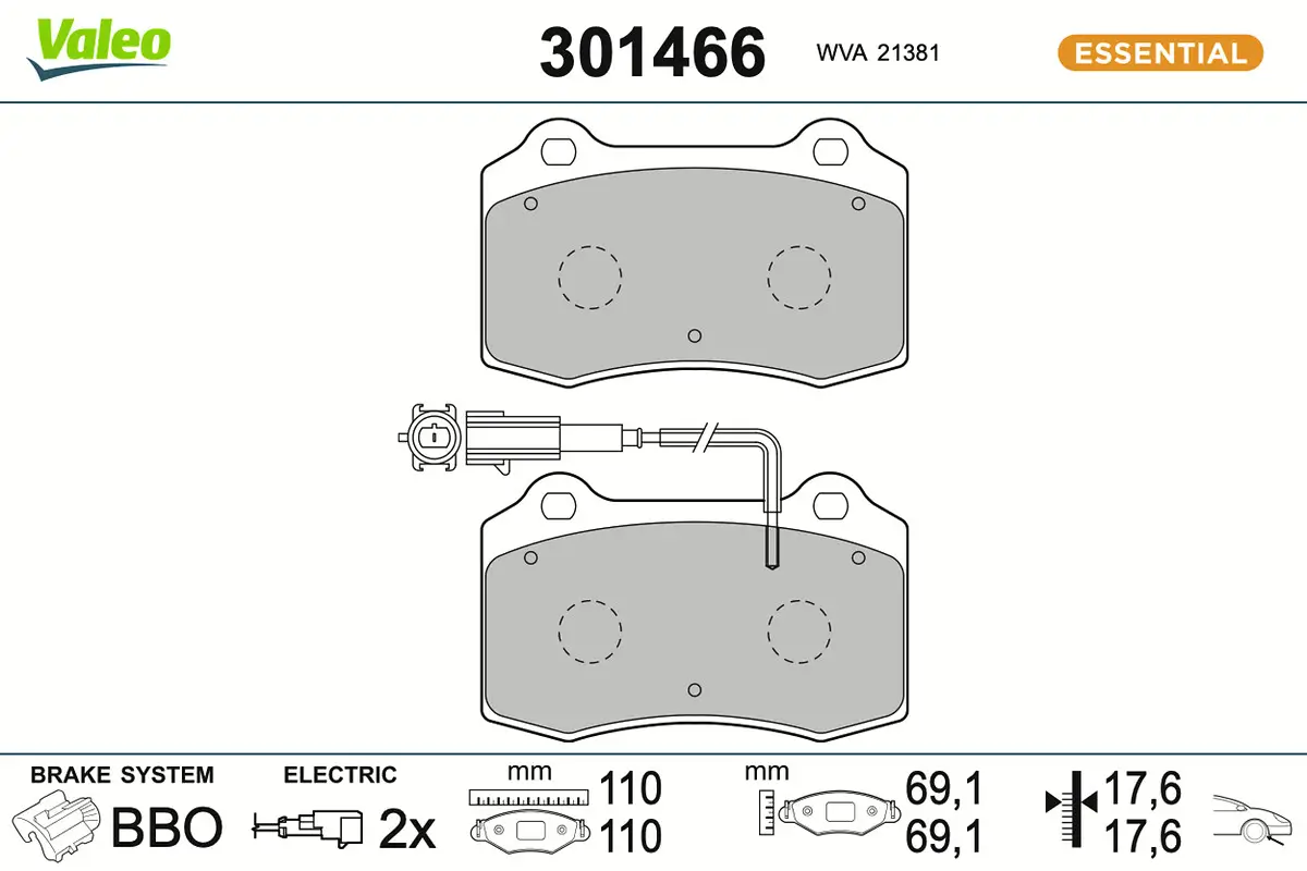 Bremsbelagsatz, Scheibenbremse Vorderachse VALEO 301466
