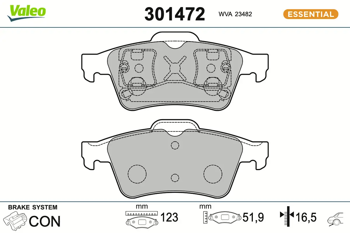 Bremsbelagsatz, Scheibenbremse Hinterachse VALEO 301472