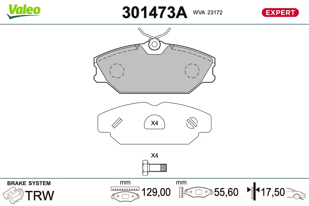 Bremsbelagsatz, Scheibenbremse Vorderachse VALEO 301473A
