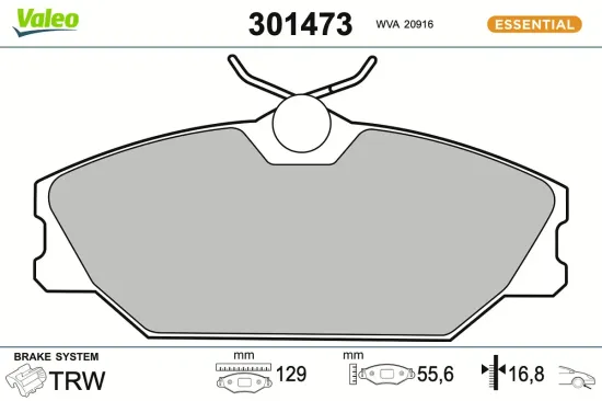 Bremsbelagsatz, Scheibenbremse Vorderachse VALEO 301473 Bild Bremsbelagsatz, Scheibenbremse Vorderachse VALEO 301473