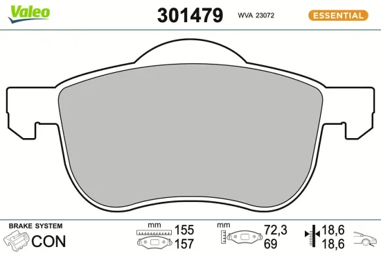 Bremsbelagsatz, Scheibenbremse Vorderachse VALEO 301479 Bild Bremsbelagsatz, Scheibenbremse Vorderachse VALEO 301479