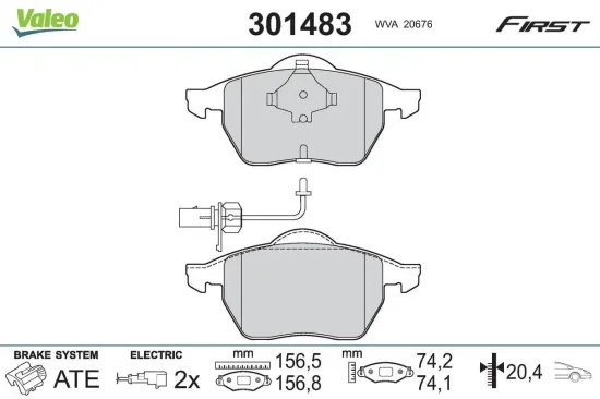 Bremsbelagsatz, Scheibenbremse VALEO 301483 Bild Bremsbelagsatz, Scheibenbremse VALEO 301483