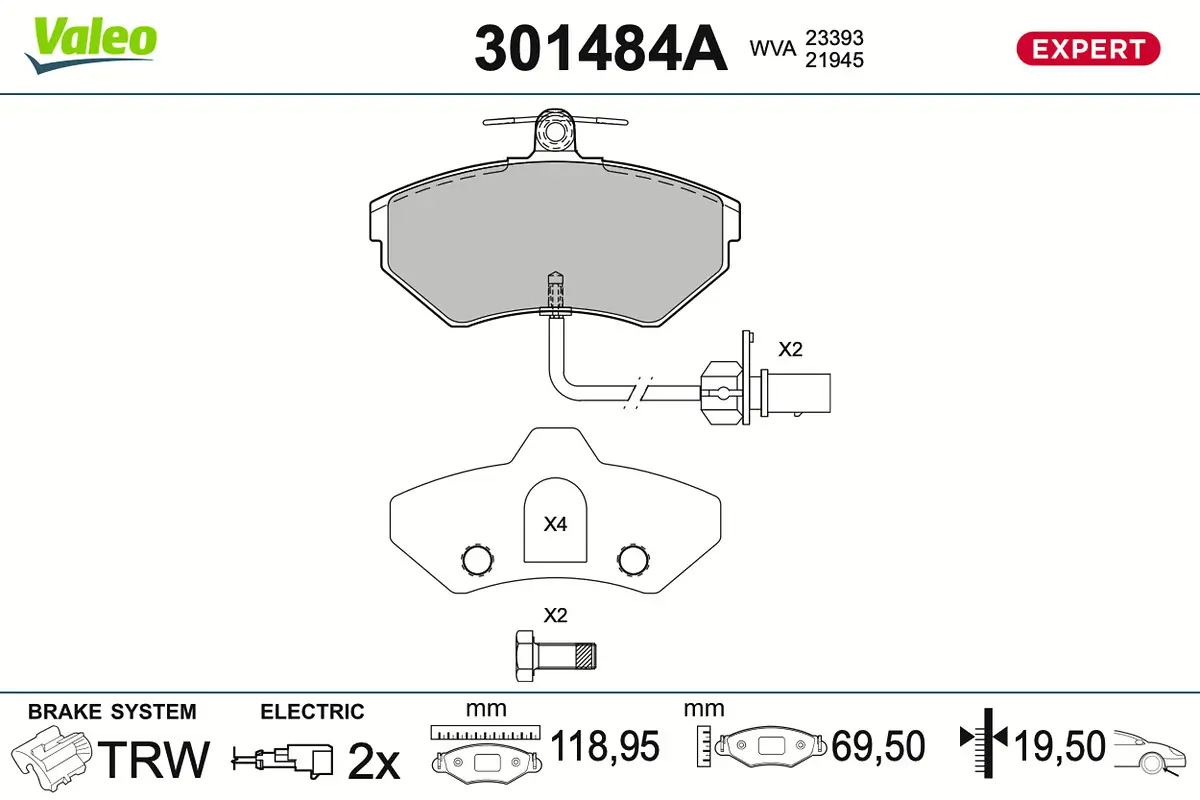 Bremsbelagsatz, Scheibenbremse Vorderachse VALEO 301484A