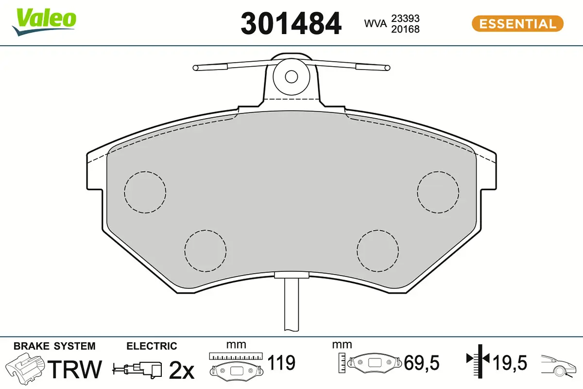 Bremsbelagsatz, Scheibenbremse Vorderachse VALEO 301484