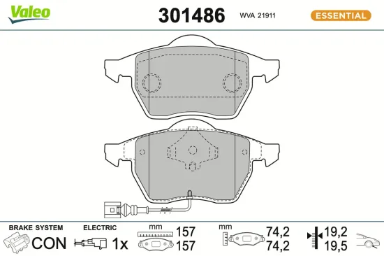 Bremsbelagsatz, Scheibenbremse Vorderachse VALEO 301486 Bild Bremsbelagsatz, Scheibenbremse Vorderachse VALEO 301486