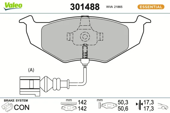 Bremsbelagsatz, Scheibenbremse Vorderachse VALEO 301488 Bild Bremsbelagsatz, Scheibenbremse Vorderachse VALEO 301488