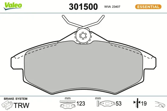 Bremsbelagsatz, Scheibenbremse Vorderachse VALEO 301500 Bild Bremsbelagsatz, Scheibenbremse Vorderachse VALEO 301500