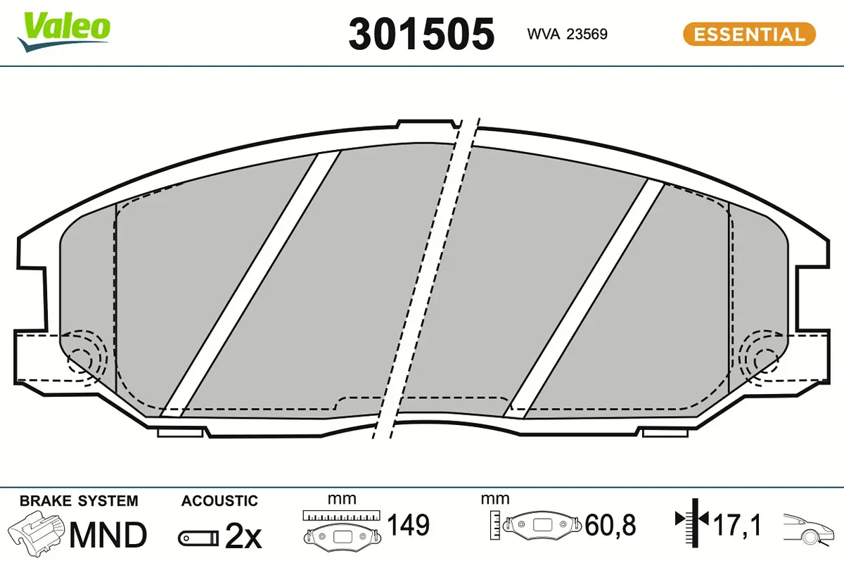 Bremsbelagsatz, Scheibenbremse Vorderachse VALEO 301505