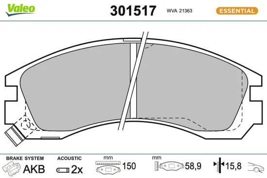 Bremsbelagsatz, Scheibenbremse Vorderachse VALEO 301517 Bild Bremsbelagsatz, Scheibenbremse Vorderachse VALEO 301517