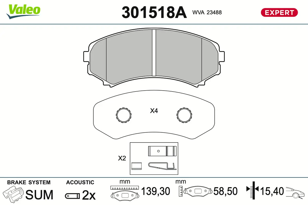 Bremsbelagsatz, Scheibenbremse Vorderachse VALEO 301518A