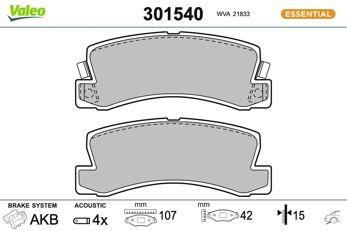 Bremsbelagsatz, Scheibenbremse Hinterachse VALEO 301540