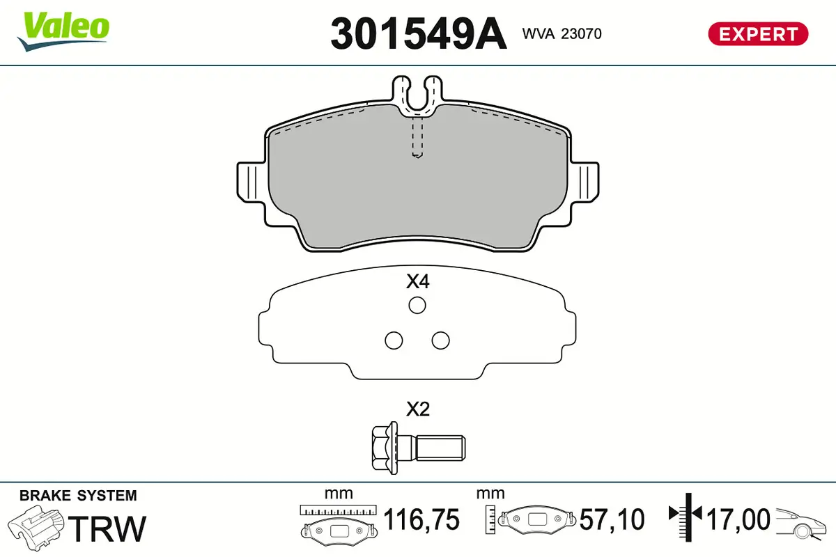 Bremsbelagsatz, Scheibenbremse Vorderachse VALEO 301549A