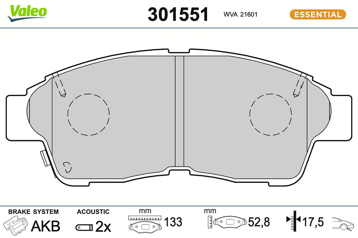Bremsbelagsatz, Scheibenbremse Vorderachse VALEO 301551