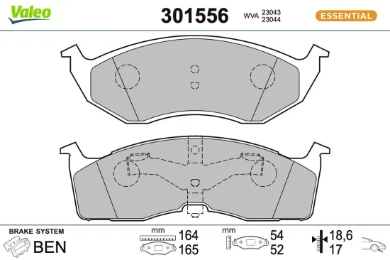 Bremsbelagsatz, Scheibenbremse Vorderachse VALEO 301556 Bild Bremsbelagsatz, Scheibenbremse Vorderachse VALEO 301556