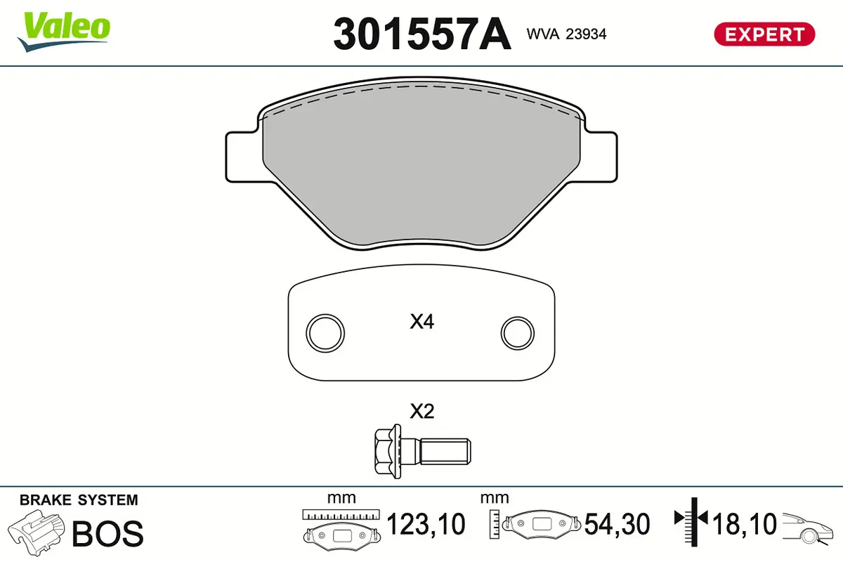 Bremsbelagsatz, Scheibenbremse Vorderachse VALEO 301557A