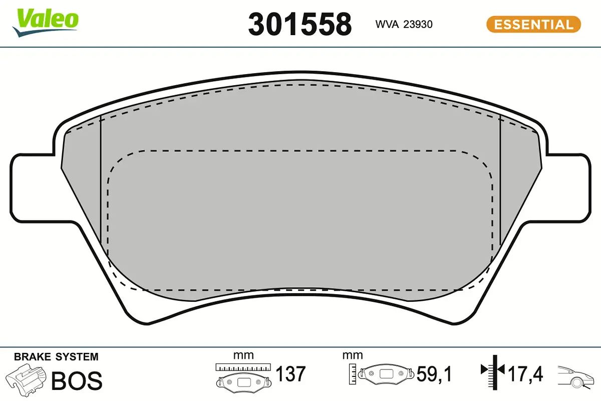 Bremsbelagsatz, Scheibenbremse Vorderachse VALEO 301558