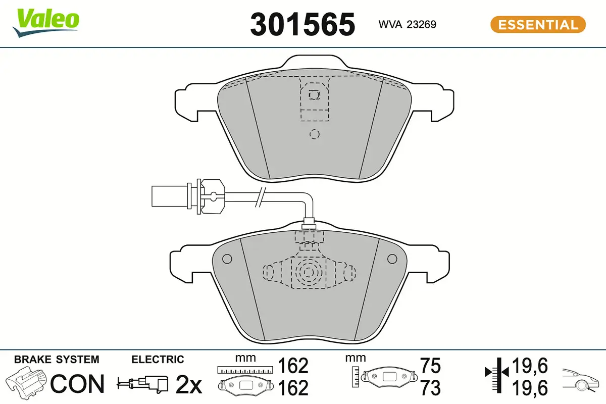 Bremsbelagsatz, Scheibenbremse Vorderachse VALEO 301565