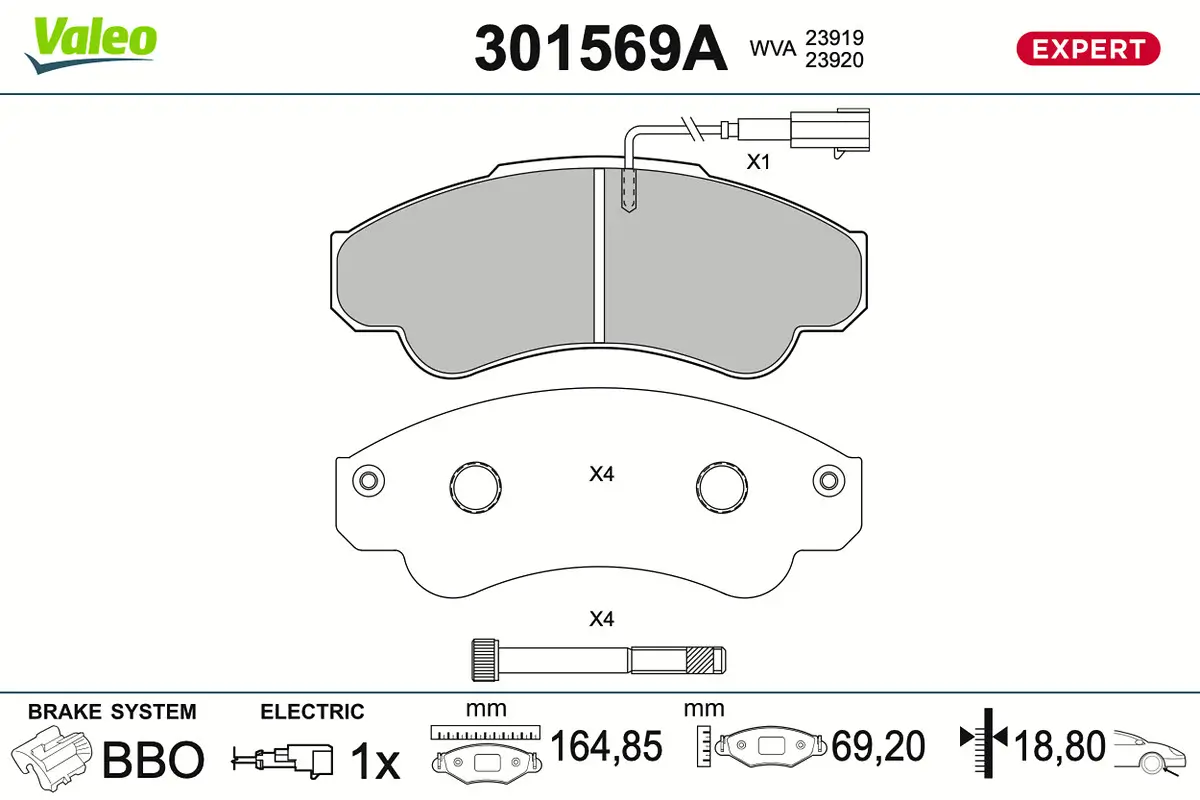 Bremsbelagsatz, Scheibenbremse Vorderachse VALEO 301569A