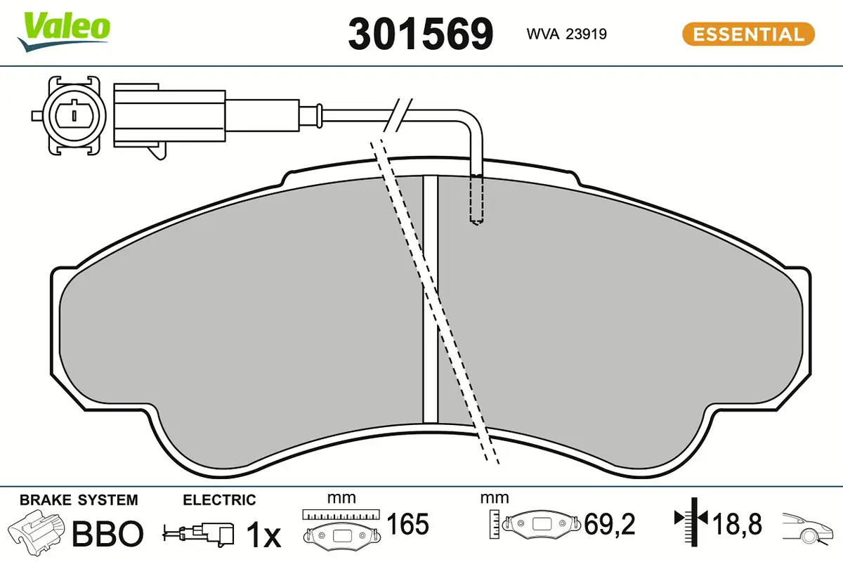 Bremsbelagsatz, Scheibenbremse Vorderachse VALEO 301569
