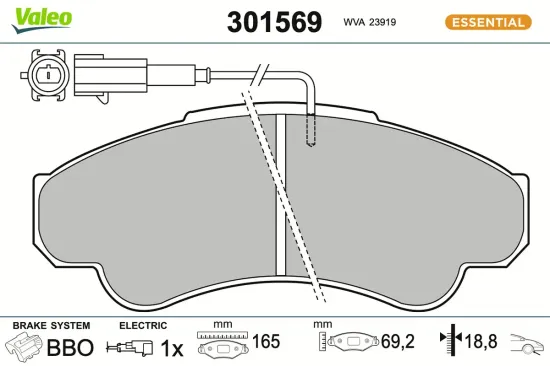 Bremsbelagsatz, Scheibenbremse Vorderachse VALEO 301569 Bild Bremsbelagsatz, Scheibenbremse Vorderachse VALEO 301569