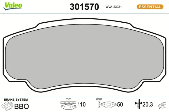 Bremsbelagsatz, Scheibenbremse Hinterachse VALEO 301570 Bild Bremsbelagsatz, Scheibenbremse Hinterachse VALEO 301570