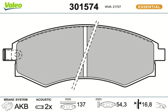 Bremsbelagsatz, Scheibenbremse Vorderachse VALEO 301574 Bild Bremsbelagsatz, Scheibenbremse Vorderachse VALEO 301574