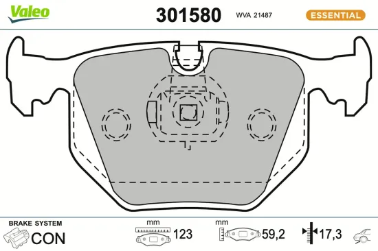 Bremsbelagsatz, Scheibenbremse Hinterachse VALEO 301580 Bild Bremsbelagsatz, Scheibenbremse Hinterachse VALEO 301580
