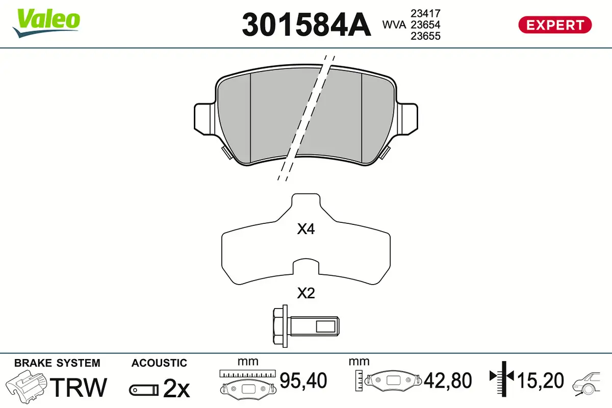 Bremsbelagsatz, Scheibenbremse Hinterachse VALEO 301584A
